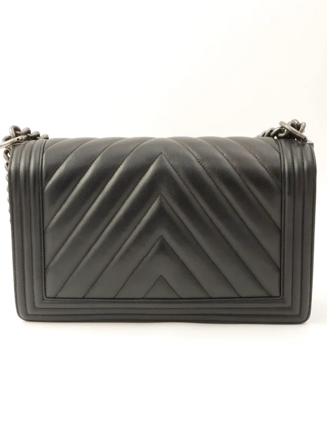 Boy Chanel 2-way Chevron Stitch Chain Shoulder Bag, Black, manufactured around 2015 in Black Lambskin from VINTAGE QOO TOKYO, photo 2 of 13