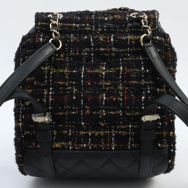 Chanel Circa 2019 Tweed CC Turn-Lock Mini Backpack Black/Multi in Black Tweed from VINTAGE QOO TOKYO, photo 2 of 11
