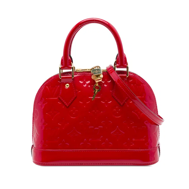 Red Louis Vuitton Monogram Vernis Alma BB Satchel in Red Leather from Designer Revival