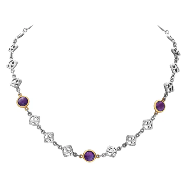 David Yurman necklace in sterling silver with 14k set amethyst accents in Purple Yellow Gold, Sterling Silver from Gray And Sons