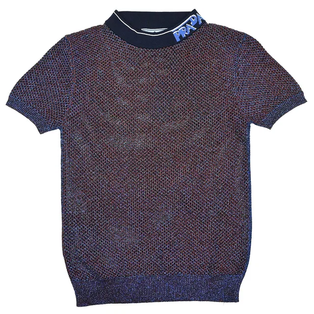 Prada 2018 Short Sleeve Top Blue #36 in Blue Silk from AMORE Vintage Tokyo