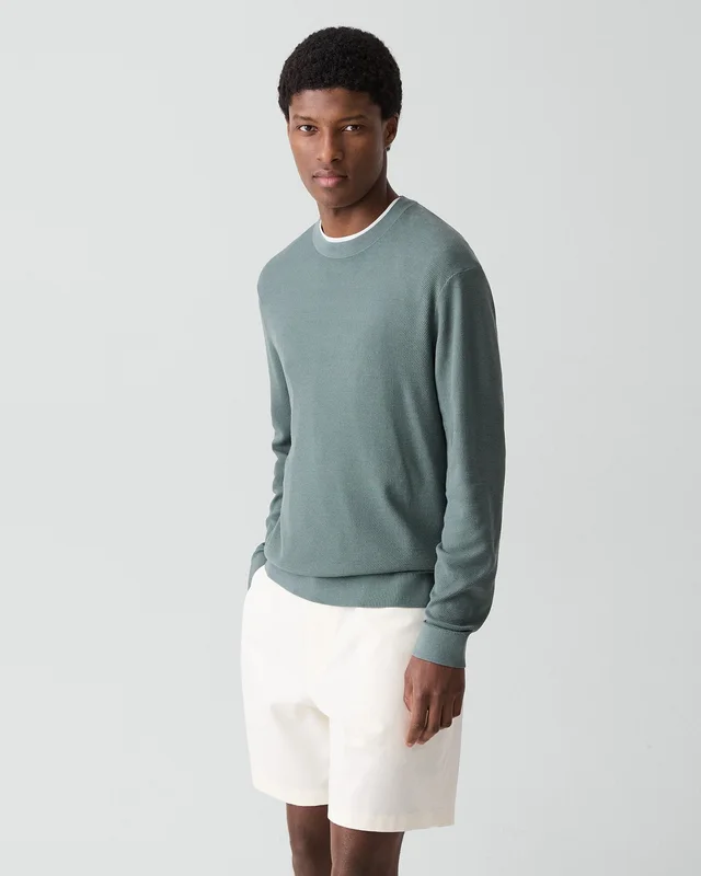 Theory Crewneck Sweatshirt in Silk-Cotton in LIGHT PINE GROVE 70% Silk, 30% Cotton; Exclusive Of Elastic, photo 2 of 12 from Theory