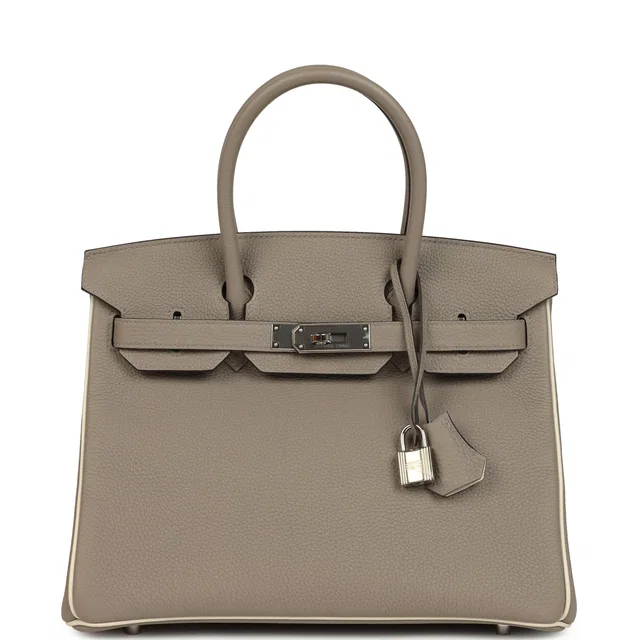 Hermès Special Order (HSS) Birkin 30 Gris Asphalt and Craie Togo Palladium Hardware in White Togo leather from Madison Avenue Couture