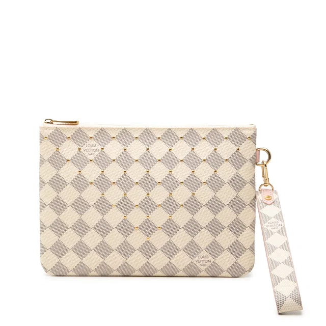 White Louis Vuitton Damier Azur City Pouch Clutch Bag in White Canvas from Designer Revival