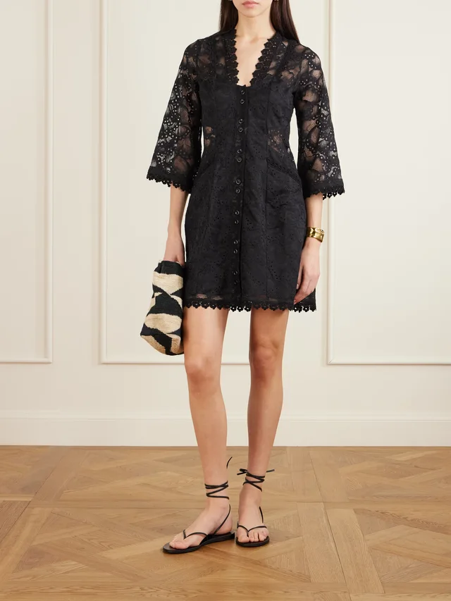 MAISON MAYLE Valesca paneled silk-trimmed cotton-blend lace mini dress in Black, photo 2 of 2 from NET-A-PORTER (Canada)