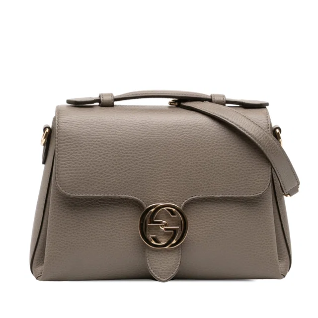 Brown Gucci Small Dollar Calf Interlocking G Satchel in Brown Leather from Designer Revival