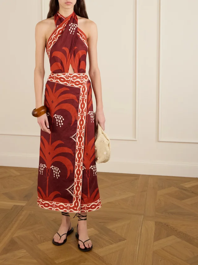 JOHANNA ORTIZ Cutout printed linen halterneck maxi dress in Red, photo 2 of 2 from NET-A-PORTER (Canada)