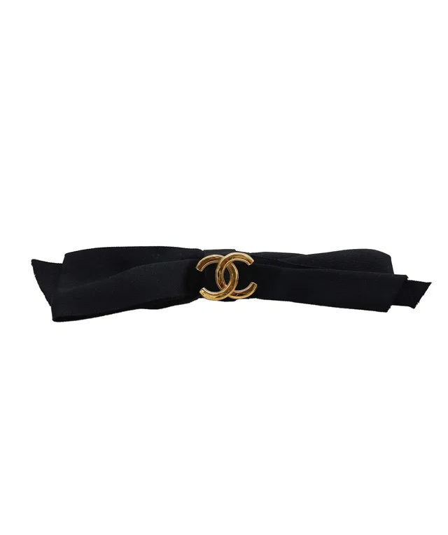 Chanel Black Satin Bow Hair Clip in Black Satin from Luxury Promise
