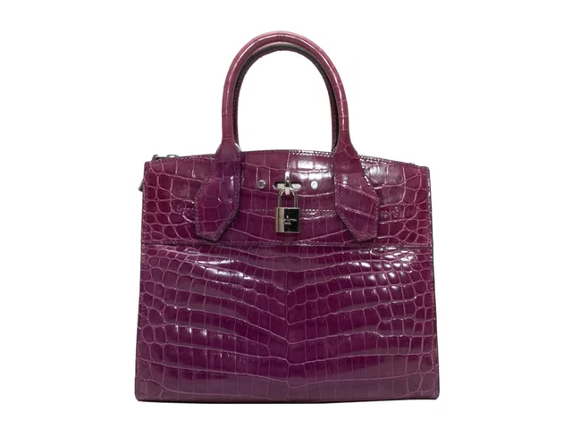 Purple Louis Vuitton Crocodile City Steamer MM Handbag in Purple Crocodile from Designer Revival
