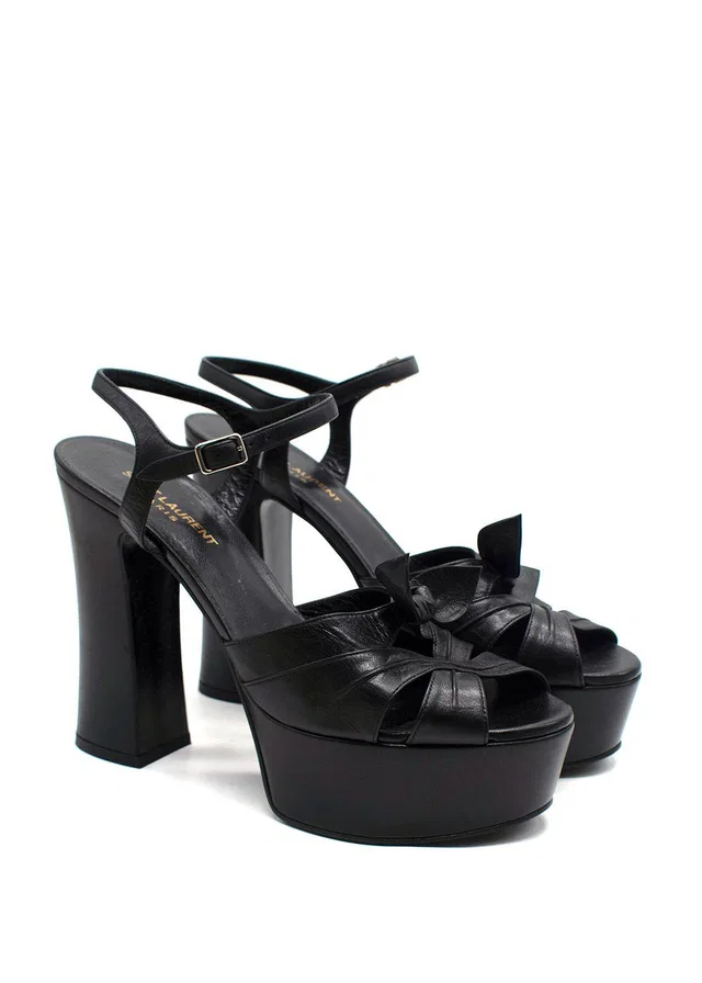 Saint Laurent Black Leather 'Bianca' Platform Heels in Black Leather from HEWI