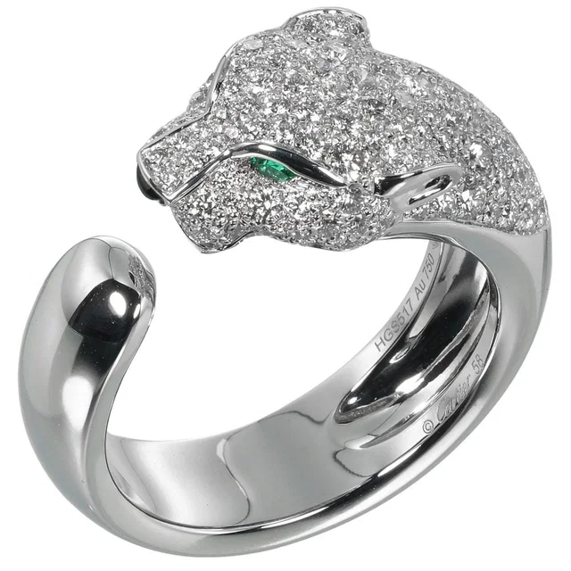 Cartier Panthere Au750 White Gold Diamond Emerald Ring Size 18 in White from LuxUness