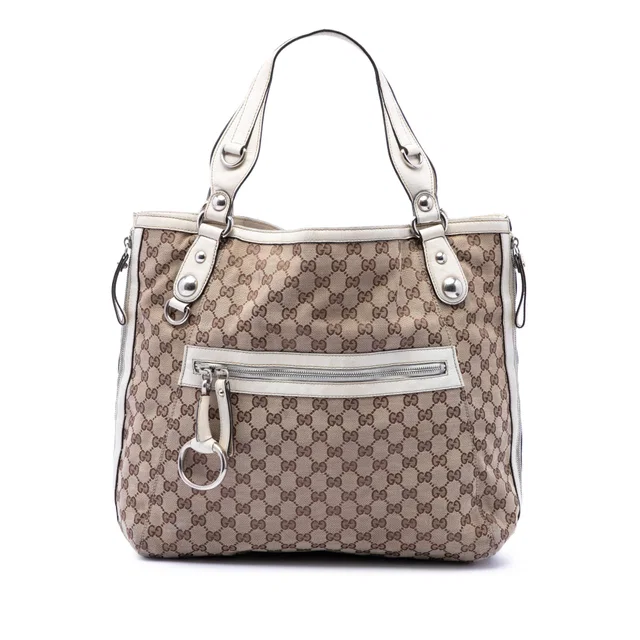 White Gucci GG Canvas Icon Bit Zip Tote in White Canvas from Designer Revival