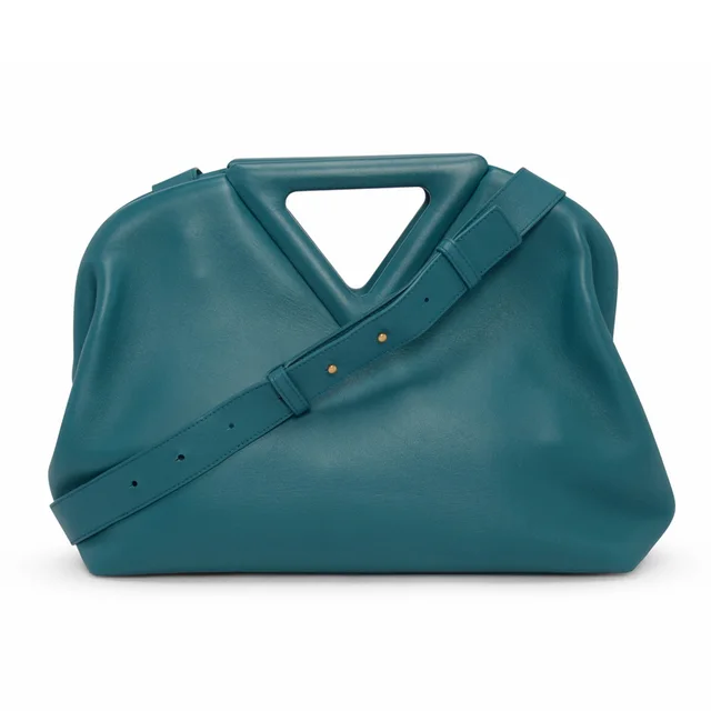 Bottega Veneta Medium The Point Triangle Bag in Turquoise Calfskin from Blue Spinach