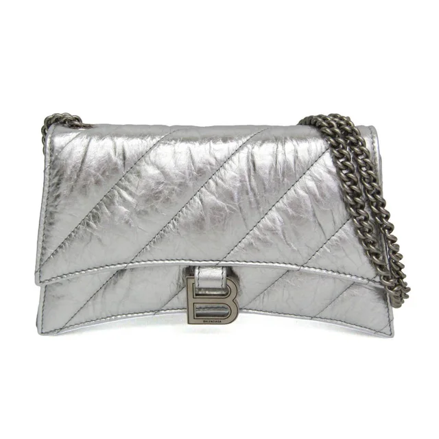 Balenciaga Crush Chain Shoulder Bag 736016 Women's Leather Shoulder Bag Silver in Silver Leather from Elady