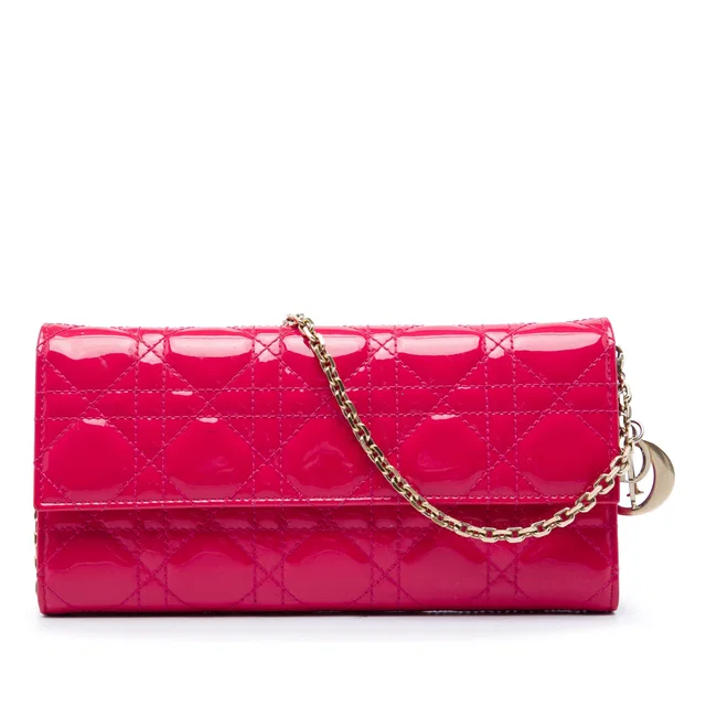 Pink Dior Patent Cannage Lady Dior Wallet On Chain Crossbody Bag in Pink Patent leather from Designer Revival