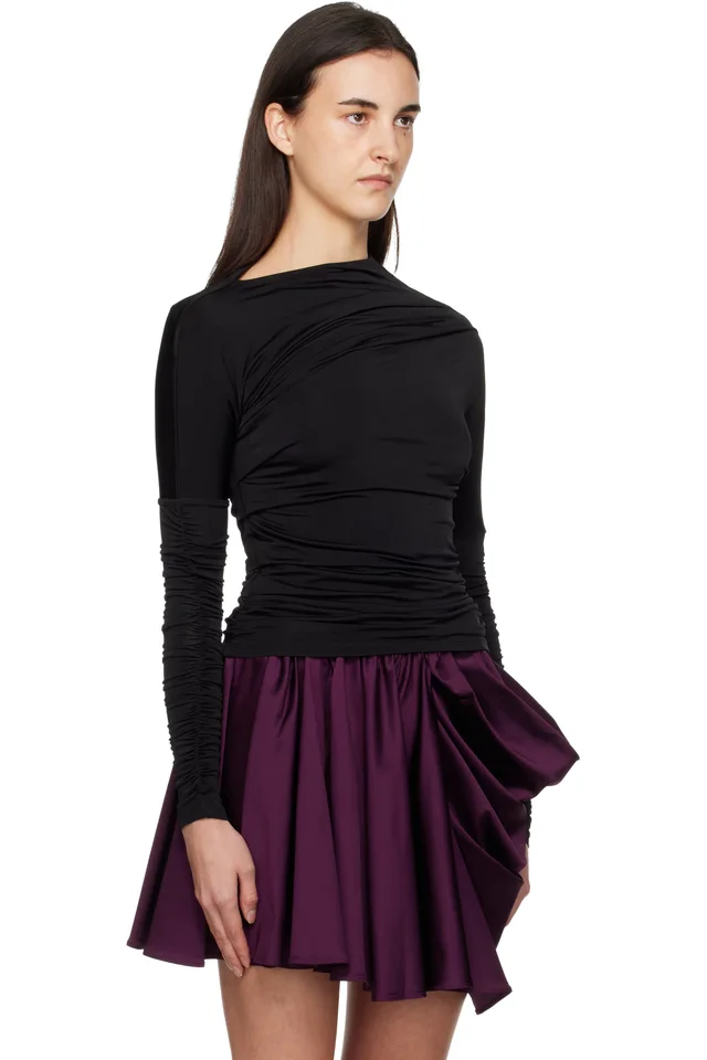 GANNI Black Ruched Long Sleeve T-shirt, photo 2 of 4 from SSENSE