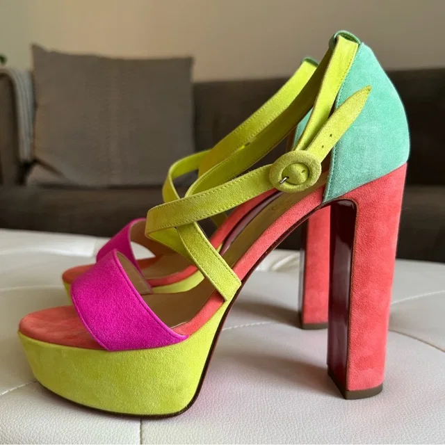 Christian Louboutin Loubi Bee Alta 130 Suede Pink Platform Sandal Heel Size 38 in yellow|pink Suede from Poshmark