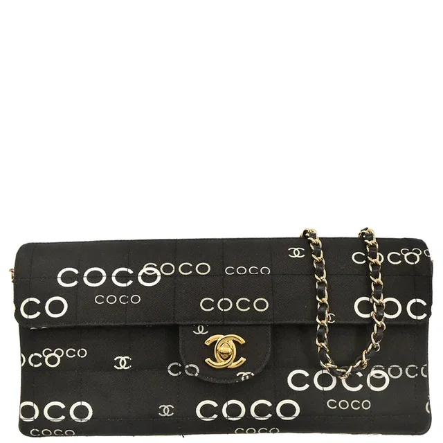 Chanel 2000-2001 Black Canvas COCO East West Choco Bar Shoulder Bag in Black Canvas from AMORE Vintage Tokyo