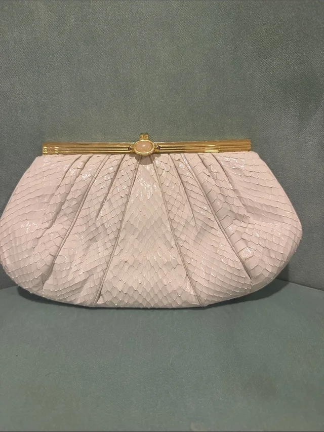 Judith Leiber Cream Python-Texture Pleated Clutch in gold Python from Poshmark