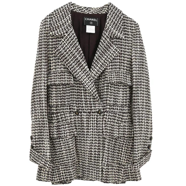 Chanel 2001 Double Breasted Jacket Brown #38 in Brown Nylon from AMORE Vintage Tokyo