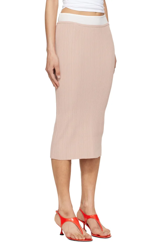 Diesel Pink Ribbed Knit Contrast Waistband Midi Skirt, photo 2 of 4 from SSENSE