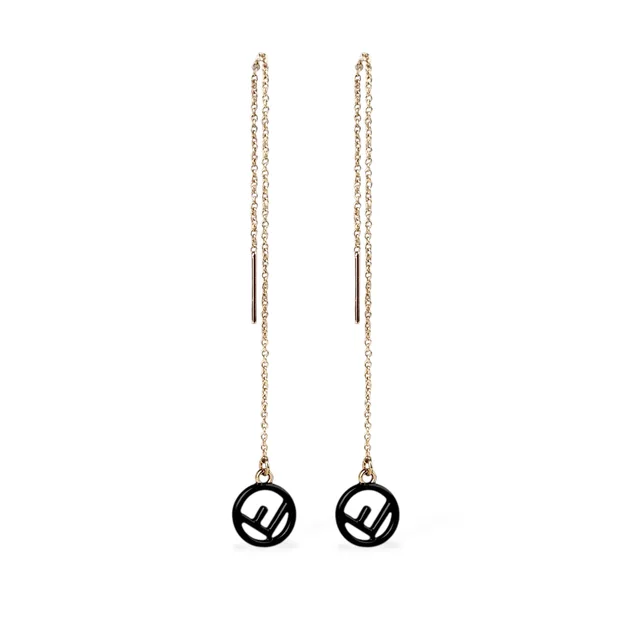 Enamel F is Fendi Logo Chain Threader Earrings in Black Metal from Designer Archives