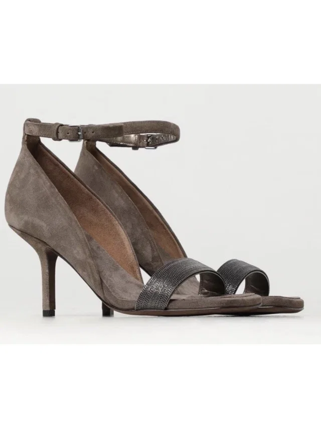Brunello Cucinelli Brown Suede Ankle Strap Open Toe Heels in red|brown Suede from Poshmark
