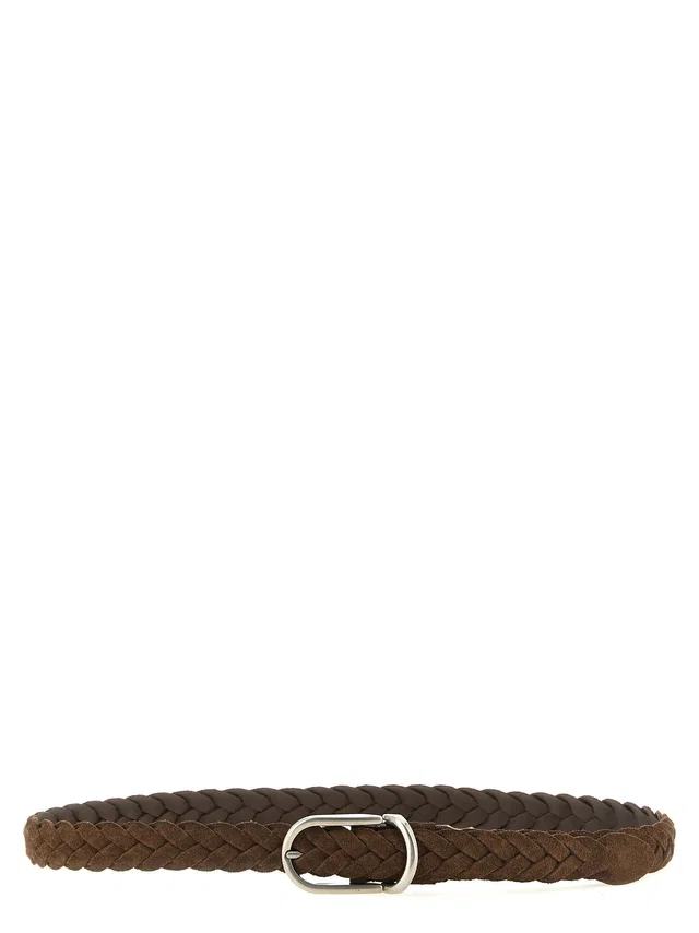 Brunello Cucinelli Woven Suede Belt — Brown Calf Leather (suede) in Brown Calfskin from HEWI