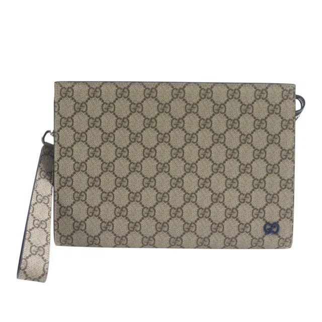 Blue Gucci Medium Bicolor GG Supreme Pouch in Blue Coated canvas from Designer Revival