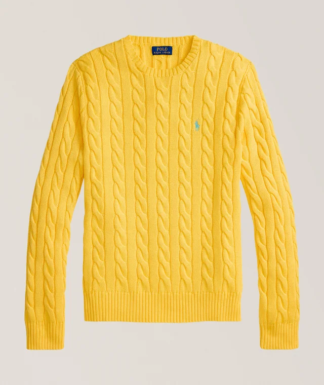 Cable Knit Cotton Sweater in Yellow, image 1 of 1 from Harry Rosen