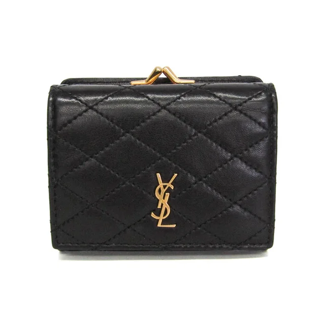 Saint Laurent Gabby Compact Wallet 734494 Women's Lambskin Wallet (tri-fold) Black in Black Leather from Elady