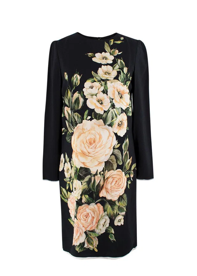 Dolce & Gabbana Black Floral Mini Dress in Black Silk from HEWI
