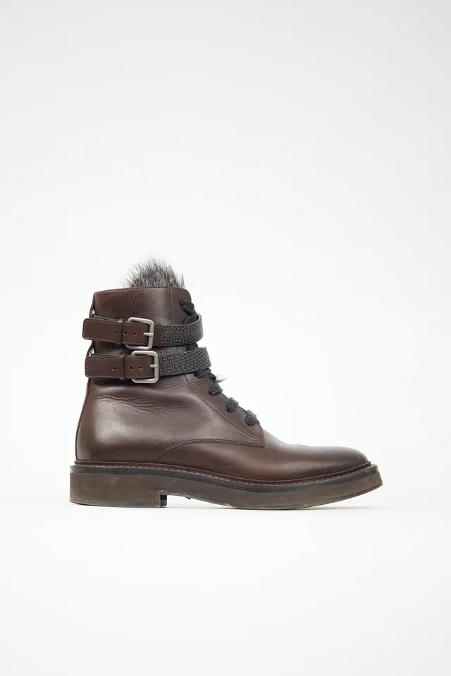 Brunello Cucinelli Leather & Fur Monili Boot in Leather from VSP Consignment