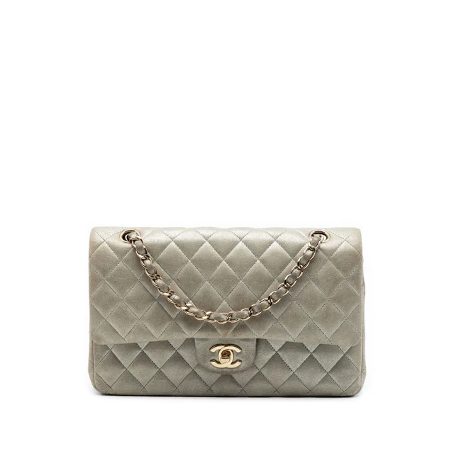 Silver Chanel Medium Classic Iridescent Lambskin Double Flap Shoulder Bag in Silver Lambskin from Designer Revival, photo 1 of 1
