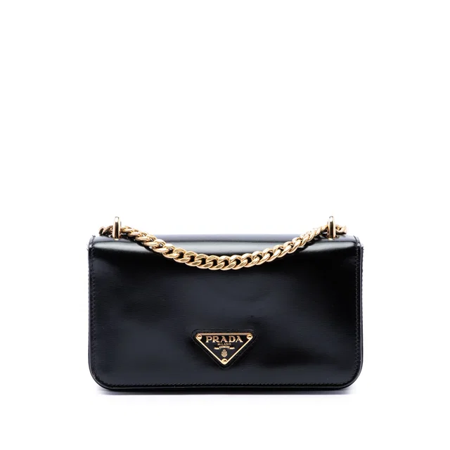 Black Prada Soft Calf Chain Crossbody in Black Leather from Designer Revival