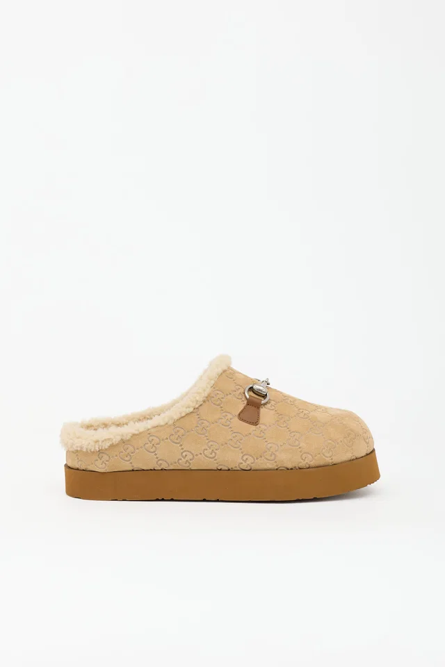 Gucci GG Shearling Platform Mule in Suede from VSP Consignment