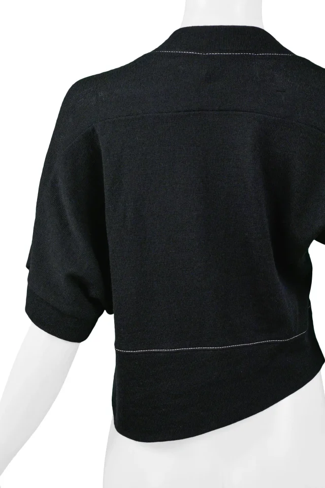 Balenciaga Black Asymmetrical Sweater With White Stitching 2002 in Black Wool from Resurrection Vintage, photo 5 of 5