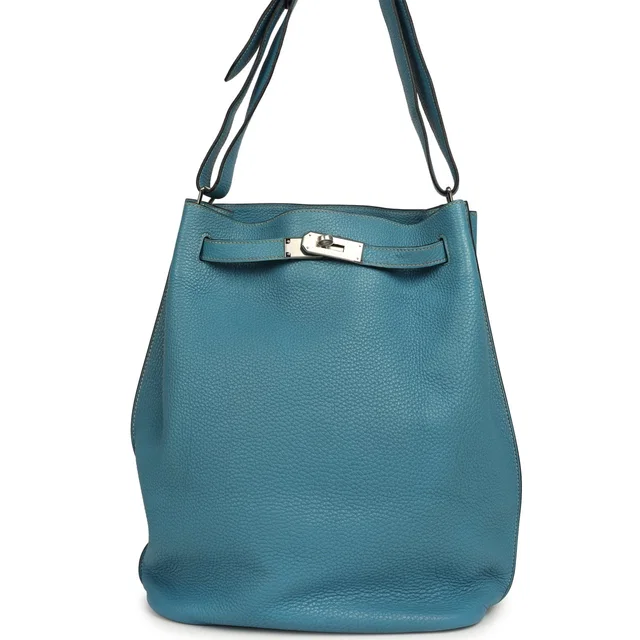 Hermès So Kelly 22 Blue Jean Togo Palladium Hardware in Blue Togo leather from Madison Avenue Couture