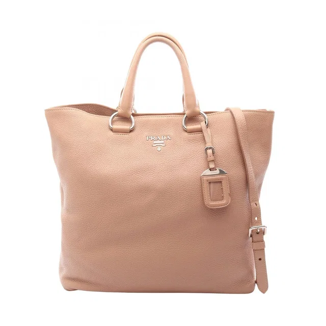 Prada Tote Bag VIT.DAINO Pink Beige Leather Metal Logo 2-Way in Beige Leather from The Reluxe