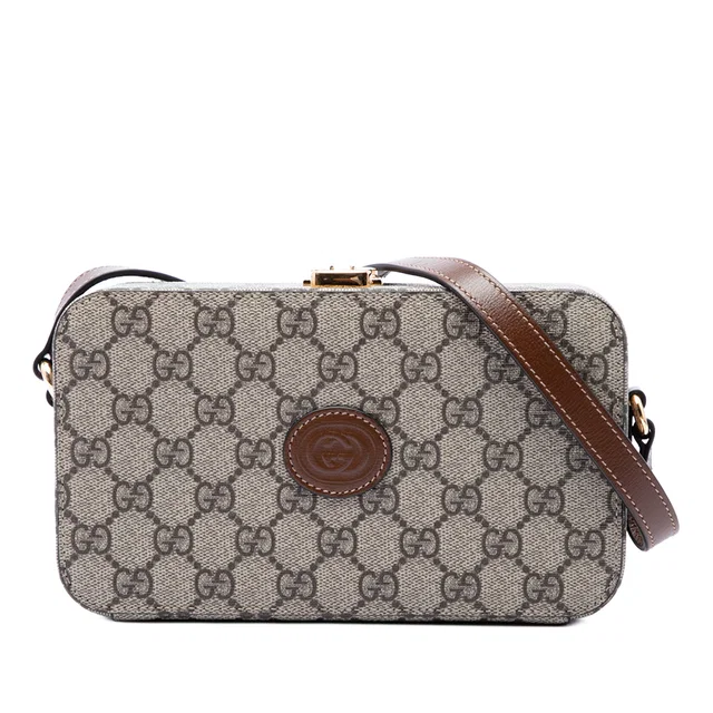 Beige Gucci GG Supreme Interlocking G Crossbody in Beige Coated canvas from Designer Revival