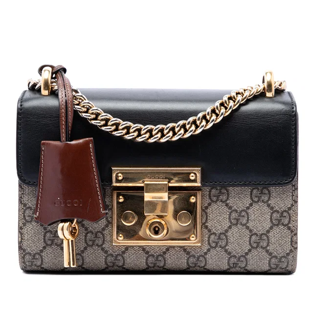 Black Gucci Small GG Supreme Padlock Crossbody in Black Coated canvas from Designer Revival