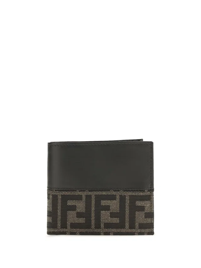 Fendi Ff Jacquard Bifold Wallet — Black Calf Leather Bos Taurus in Black Calfskin from HEWI