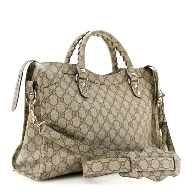 Balenciaga X GUCCI GG Supreme Monogram Neo Classic Silver Hardware City Beige Ebony in Beige Coated canvas from FASHIONPHILE, photo 4 of 14