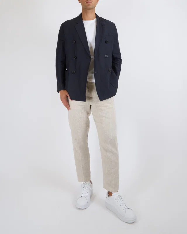 Hermès Menswear Linen Navy Blazer Jacket with Black Buttons Size FR 50 (UK 40) in Black from Sellier