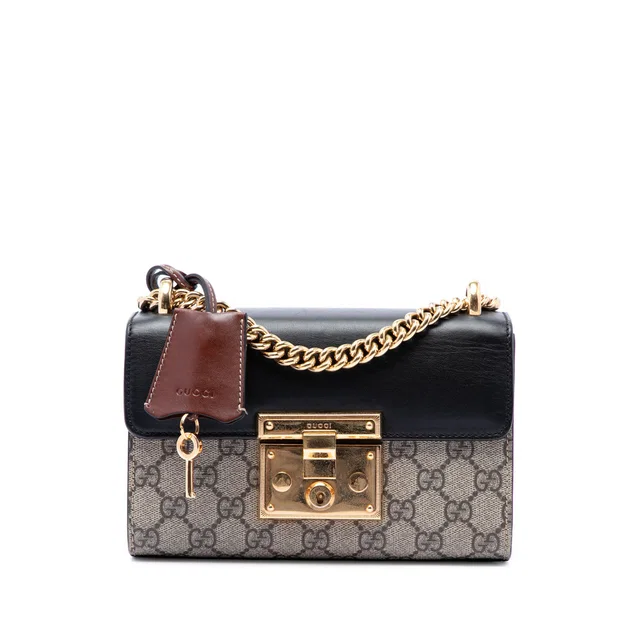 Beige Gucci Small GG Supreme Padlock Crossbody in Beige Coated canvas from Designer Revival