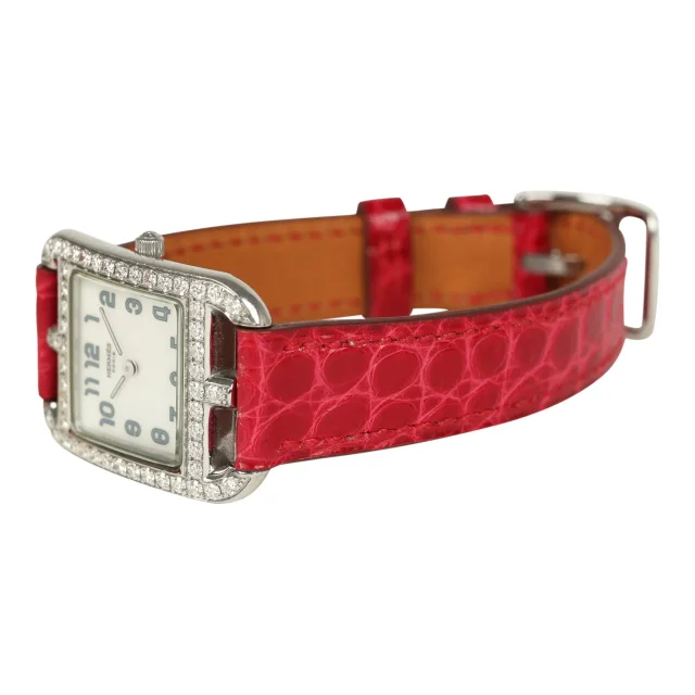 Hermès Cape Cod Watch Large Braise Shiny Alligator Steel Hardware & Diamonds in Crocodile from Madison Avenue Couture, photo 6 of 9