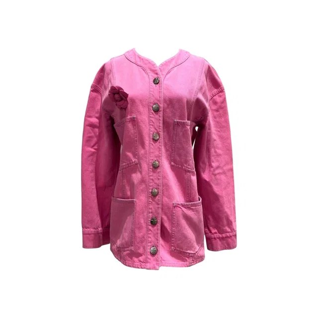 Chanel Denim Pink Long Jacket - Size 38 in Pink Denim from Luxury Promise
