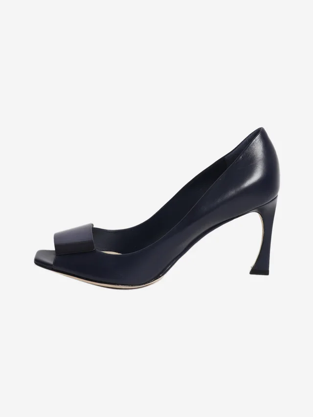 Dior Navy declinaison peep toe pumps - size EU 39 (UK 6) in Navy Suede from Sign of the Times