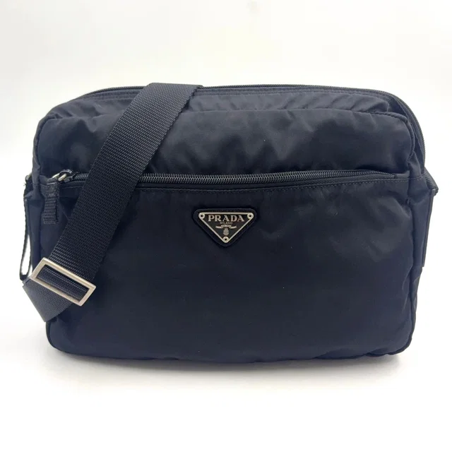 Prada Tessuto Nylon Leather Black Shoulder Bag Silver in Black Nylon from The Reluxe
