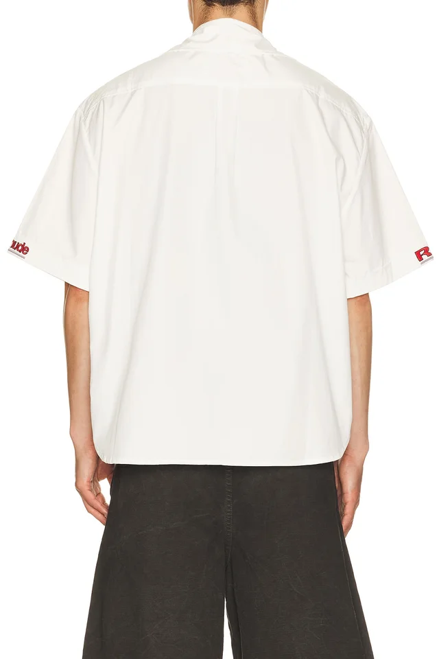 Rhude Petrol Oversized Mechanic Shirt in White, Black, & Red, photo 3 of 6 from REVOLVE (Canada)